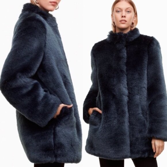 Aritzia Babaton Faux Fur Fritz Coat Jacket Emerald Green Size XXS - Picture 4 of 14